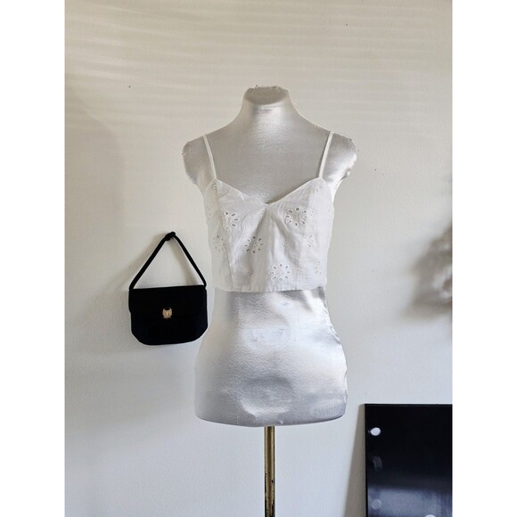 Universal Threads White Spaghetti Fitted Crop Top Eyelet Lace Cottage Coquette S - Picture 1 of 7